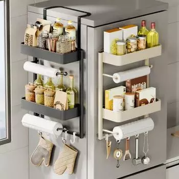 Стеллаж для хранения в холодильнике Большая вместимость Прочная несущая антикоррозийная многоуровневая полка Органайзер для специй с легким доступом Single Layer чёрный