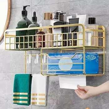 Стеллаж для хранения в ванной без отверстий, умывальник, косметика, стеллаж для хранения полотенец для лица