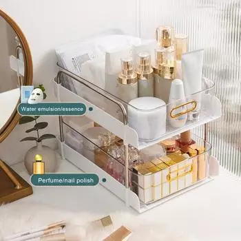 Стеллаж для хранения в ванной комнате, 2 яруса, выдвижной ящик, стабильная конструкция, отличная несущая способность под раковиной, органайзер, туалетный столик, кухонная кладовая, косметика зелёный