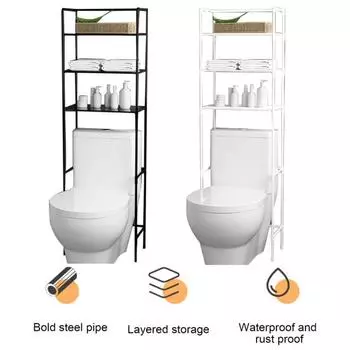Стеллаж для хранения в ванной комнате, большая вместимость, прочная несущая способность, простая установка, многоуровневая отдельно стоящая полка для хранения над унитазом чёрный