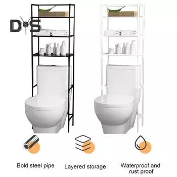 Стеллаж для хранения в ванной комнате, большая вместимость, прочная несущая способность, простая установка, многоуровневая отдельно стоящая полка для хранения над унитазом чёрный