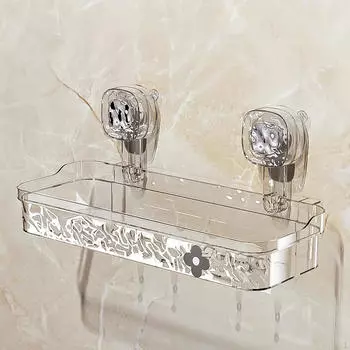 Стеллаж для хранения в ванной комнате Кухонный органайзер Многоцелевая полка для унитаза Присоска для душа clear grey