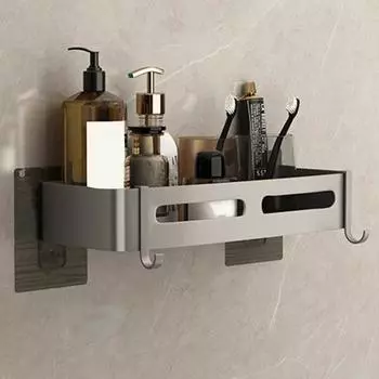 Стеллаж для хранения в ванной комнате Настенный без перфорации Отличная липкость Противоскользящий Отличная несущая способность Нержавеющий водонепроницаемый с крючком Органайзер для душа B