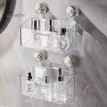 Стеллаж для хранения в ванной комнате, настенный, без перфорации, липкий, отличная липкость, противоскользящий, прозрачный, выдерживает большую нагрузку, дренажная подставка для хранения большой емкости S белый