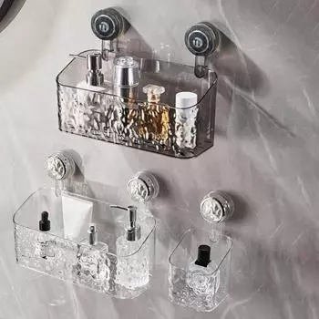 Стеллаж для хранения в ванной комнате Настенный без перфорации Липкий Отличная липкость Противоскользящий Прозрачный Отличная несущая способность Большая емкость для хранения дренажа S белый