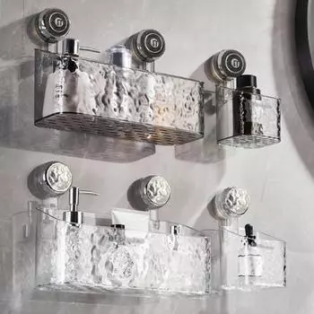 Стеллаж для хранения в ванной комнате, настенный, без проколов, липкий, противоскользящий, прозрачный, с большой грузоподъемностью, с дренажной системой, полка для хранения S белый