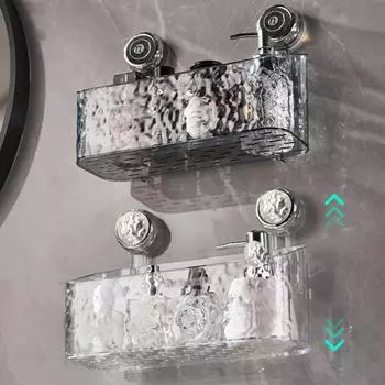 Стеллаж для хранения в ванной комнате Настенный без перфорации Липкий Отличная липкость Противоскользящий Прозрачный Отличная несущая способность Большая емкость для хранения дренажа S белый