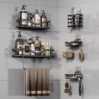 Стеллаж для хранения в ванной комнате, неперфорированная полка для хранения на стене в туалете, настенная вешалка для душевой комнаты 5pcs