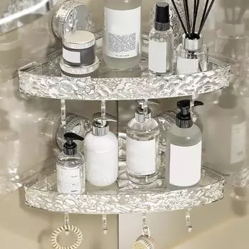 Стеллаж для хранения в ванной комнате с крючками Прозрачный настенный самоклеящийся без перфорации Большая несущая способность Противоскользящая косметическая раковина для зубной пасты Oaganizer Square чистый