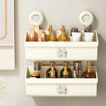 Стеллаж для хранения в ванной комнате. Съемный, толстый, нескользящий, противоскользящий. Прочная установка на присоске. Большой несущий органайзер для хранения душа. S