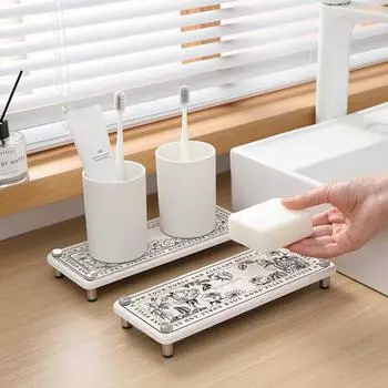 Стеллаж для хранения в ванной в скандинавском стиле с цветочным узором, поднос для хранения косметики, поднос для ванной комнаты, кухня S-Style A