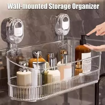 Стеллаж для хранения вещей Большая вместимость Прочная несущая способность Простая установка Без сверления Полка для хранения на присосках для ванной комнаты Душевая кабина прозрачный