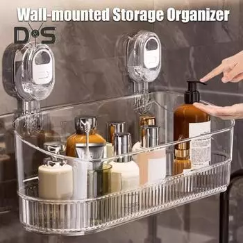Стеллаж для хранения вещей Большая вместимость Прочная несущая способность Простая установка Без сверления Полка для хранения на присосках для ванной комнаты Душевая кабина прозрачный