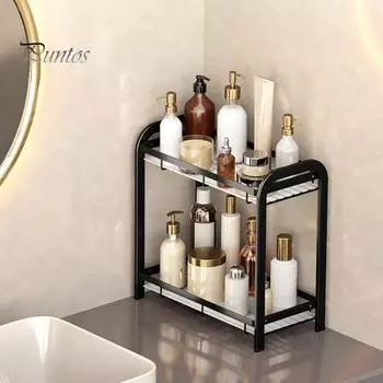 Стеллаж для хранения вещей Прочная конструкция Устойчивость к ржавчине Коррозионная стойкость Простая установка Универсальный органайзер для ванной комнаты Полка для хранения вещей чёрный