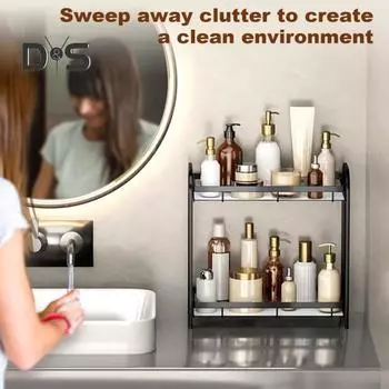 Стеллаж для хранения вещей Прочная конструкция Устойчивость к ржавчине Коррозионная стойкость Простая установка Универсальный органайзер для ванной комнаты Полка для хранения вещей чёрный