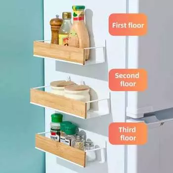 Стеллаж для хранения вещей Прочная несущая способность Простая установка Прочная конструкция Передвижная магнитная полка для специй на холодильник S чёрный