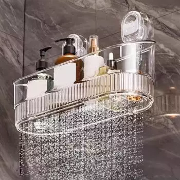 Стеллаж для хранения Yousheng Большая вместимость Прочная несущая способность Простая установка без сверления Полка для хранения на присосках для ванной комнаты Душевая кабина