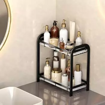 Стеллаж для хранения Yousheng Прочная конструкция Устойчив к коррозии Простая установка Универсальный органайзер для ванной комнаты Полка для хранения чёрный