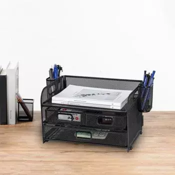 Стеллаж для папок с файлами, сетчатый органайзер для стола с 3 ящиками, держателями для ручек, рама из углеродистой стали