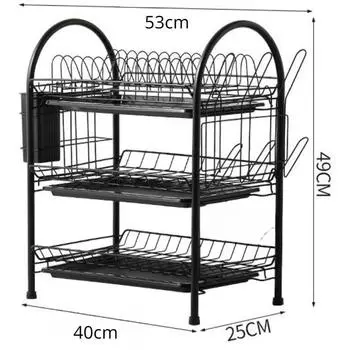 Стеллаж для сушки посуды 3-х уровневая стальная полка для посуды со съемной сливной доской Стеллаж для хранения сушилки для посуды Black 3 Tier with Cup Rack
