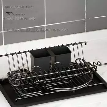 Стеллаж для сушки посуды из нержавеющей стали, двухъярусная кухонная стойка для хранения с антикоррозийным покрытием, большой держатель для посуды, система слива, хранение тарелок и чашек белый