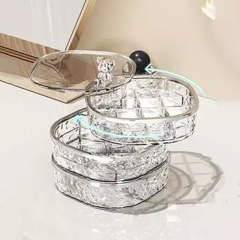 Стеллаж для ювелирных изделий из ПЭТ, прозрачный настольный ящик для хранения, вращающийся на 360°, органайзер для ювелирных изделий, хранение ювелирных изделий серый