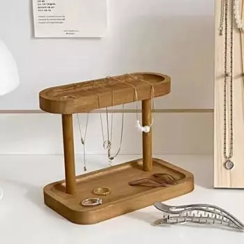 Стеллаж для выставки товаров из дерева, двухъярусный стеллаж для хранения косметики, настольный органайзер для офиса коричневый