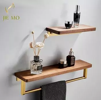 Стеллаж из орехового дерева для ванной комнаты, настенный стеллаж для хранения вещей, подвесная перегородка для хранения с полкой для полотенец