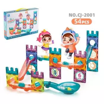 Стем Детская Наука и Образование Развивающие Игрушки 54 шт. Магнитный Лист Строительный Блок Сделай Сам Вариативный Набор Магнитных Шариковых Треков Detail