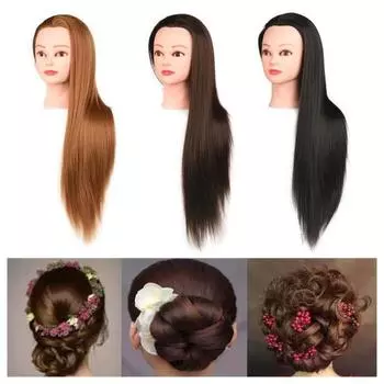 Стенд для демонстрации плетения волос Манекен-голова с волосами Человеческие волосы Прямые 25 Профессиональная косметологическая кукольная голова для парикмахеров-стилистов и косметологов чёрный