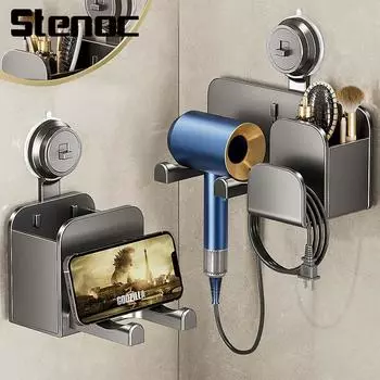 Stenoc No Punching Grey Присоска Держатель для фена Настенная полка Настенная стойка для хранения фена Стойка для хранения фена