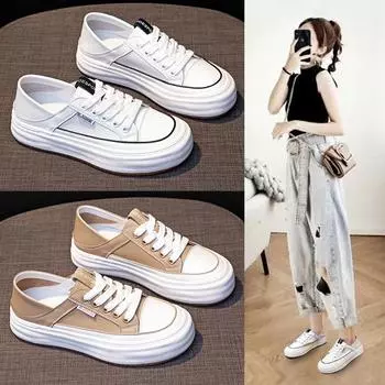 Туфли Baotou Small White Shoes Step on Heel, женская повседневная верхняя одежда на весну, туфли на плоской подошве для студентов, кроссовки на толстой подошве со шнуровкой 35