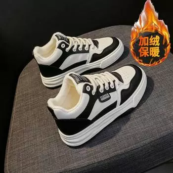 Step on shit cotton shoes women 2024 new winter velvet white shoes student sports and leisure thick-soled high-top board shoes 35