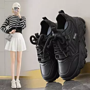 Step on shit dad shoes women 2024 autumn new leather surface platform fashion sports casual shoes student white shoes 35