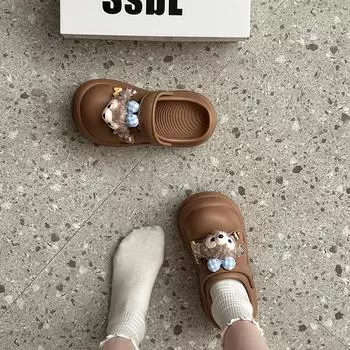 Stepping on shit feeling thick-soled heightening hole shoes for women in the summer of 2025 new non-slip outer wear cartoon beach cool slippers tide 35 чёрный