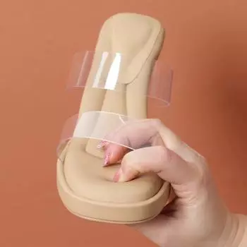 Stepping on shit feeling thick-soled waterproof table transparent word with high-heeled sandals women wear crystal heel thick-heeled cool slippers in 34