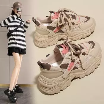 Stepping on shit feels 2024 summer shows high platform sports shoes versatile students low-top ultra-light casual non-slip dad shoes women 35 хаки