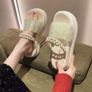 Stepping on shit sandals women s 2025 summer new thick-soled heightening one pedal casual shoes with skirts two wear cool slippers 35