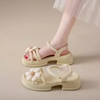 Stepping on shit sandals women s summer wear versatile fairy wind princess with skirt small flower thick sole thick heel sandals 35