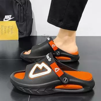 Stepping on shit slippers men s summer wear trend casual one-word slippers home indoor bathing thick-bottomed beach sandals 39