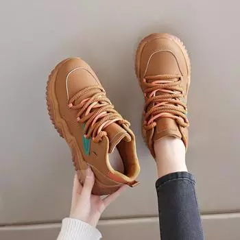Stepping on shit sneakers women s 2024 winter new thick-soled heightened feet small versatile student casual dad shoes 35 абрикосовый