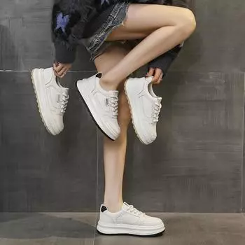 Stepping on shit soft leather little white shoes women s 2025 spring new versatile platform sports board shoes non-slip waterproof sports shoes 35