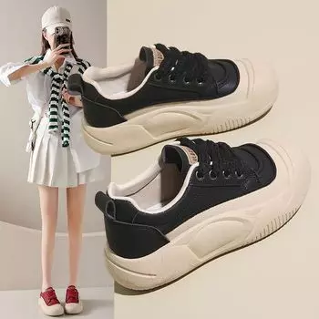 Stepping on shit soft leather little white shoes women s summer soft sole light sports and leisure versatile student board shoes popular thick sole 35