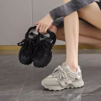 Stepping on shit soft-soled black dad shoes women s spring new models are not tired of standing for a long time, work shoes, casual sports shoes 35 чёрный