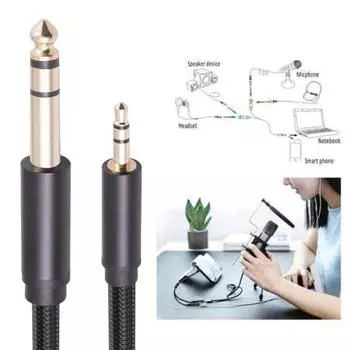 Стерео аудиокабель 3,5 мм - 6,35 мм Позолоченный интерфейс Стабильная передача Антипомеховый универсальный стерео аудиокабель 2M чёрный