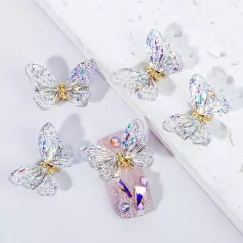 Стерео-бабочка для дизайна ногтей Smart Symphony Spring Butterfly Movable Alloy Edition Resin Aurora Powder Nail Art Jewelry