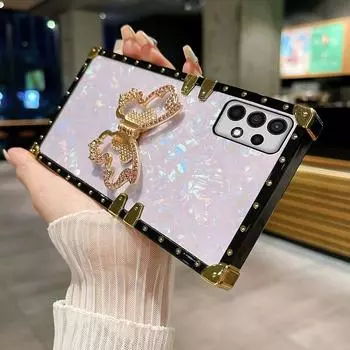 Стерео чехол-держатель с бабочкой для телефона Xiaomi Poco X5 Redmi Note 12 4G Note 11 Pro 4G/5G 11 Samsung S24 A53 S23 A14 A72, мраморный цветной чехол Redmi Note 11 Pro 4G/5G золотой