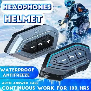 Стерео гарнитура X6 для шлема Bluetooth 5.0 наушники для мотоцикла беспроводные динамики наушники громкая связь звонки музыка воспроизведение 800 мАч