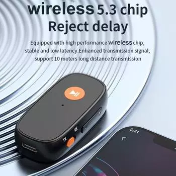 Стерео музыкальный беспроводной адаптер Bluetooth совместимый 5.3 приемник с микрофоном 3.5 мм Aux разъем аудио приемник для ТВ автомобильных динамиков ПК наушники чёрный