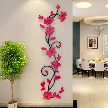 Стерео стикер стены Роза Ротанг Акрил 3D Кристалл Прихожая Домашний декор Фон Декор стены Red Right S